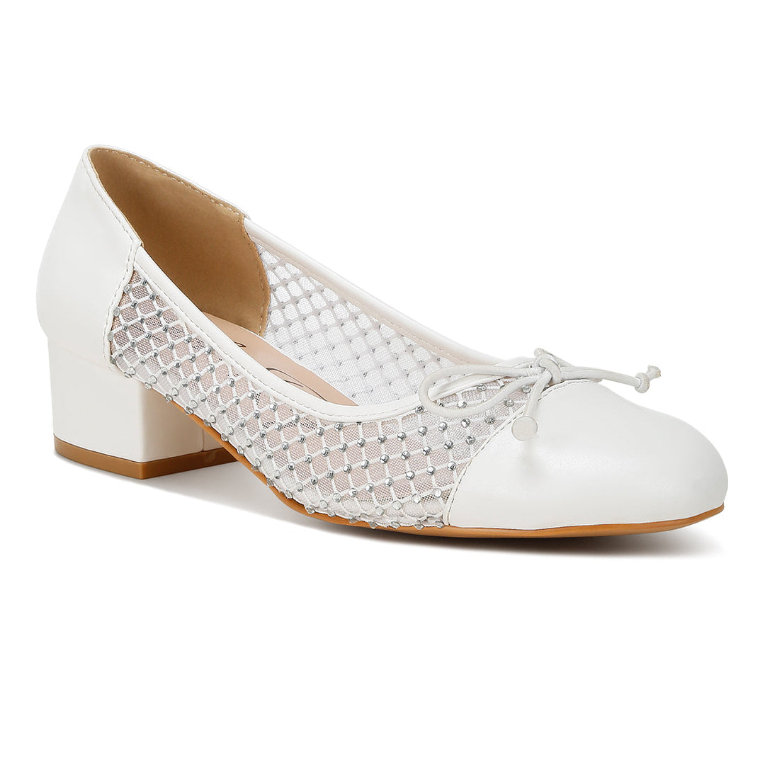 mesh ballerina pumps#color_white