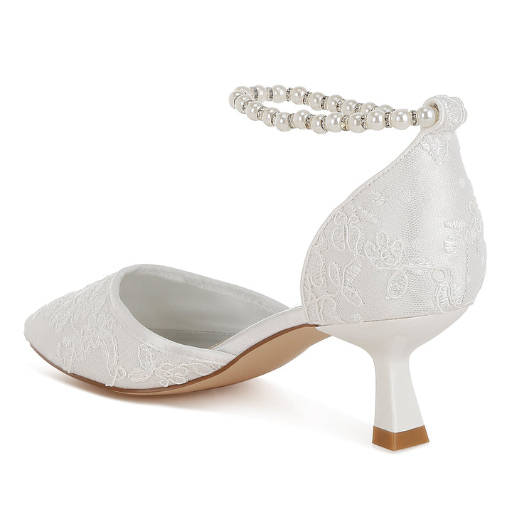 lace kitten heel sandals#color_white