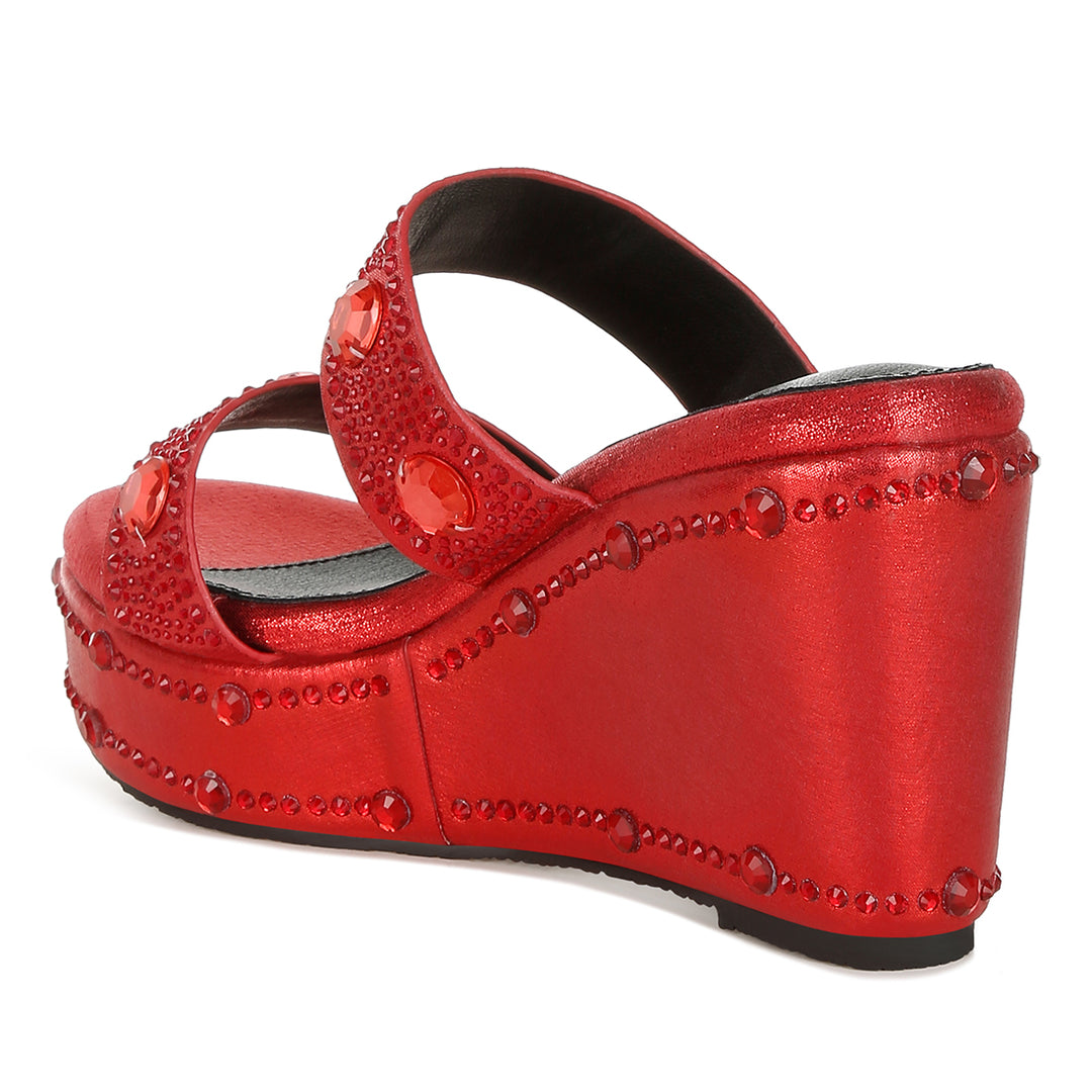 rhinestone & diamante wedge sandals#color_red