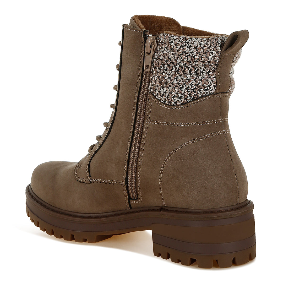 women knitted collar zip-up hiker boots#color_taupe