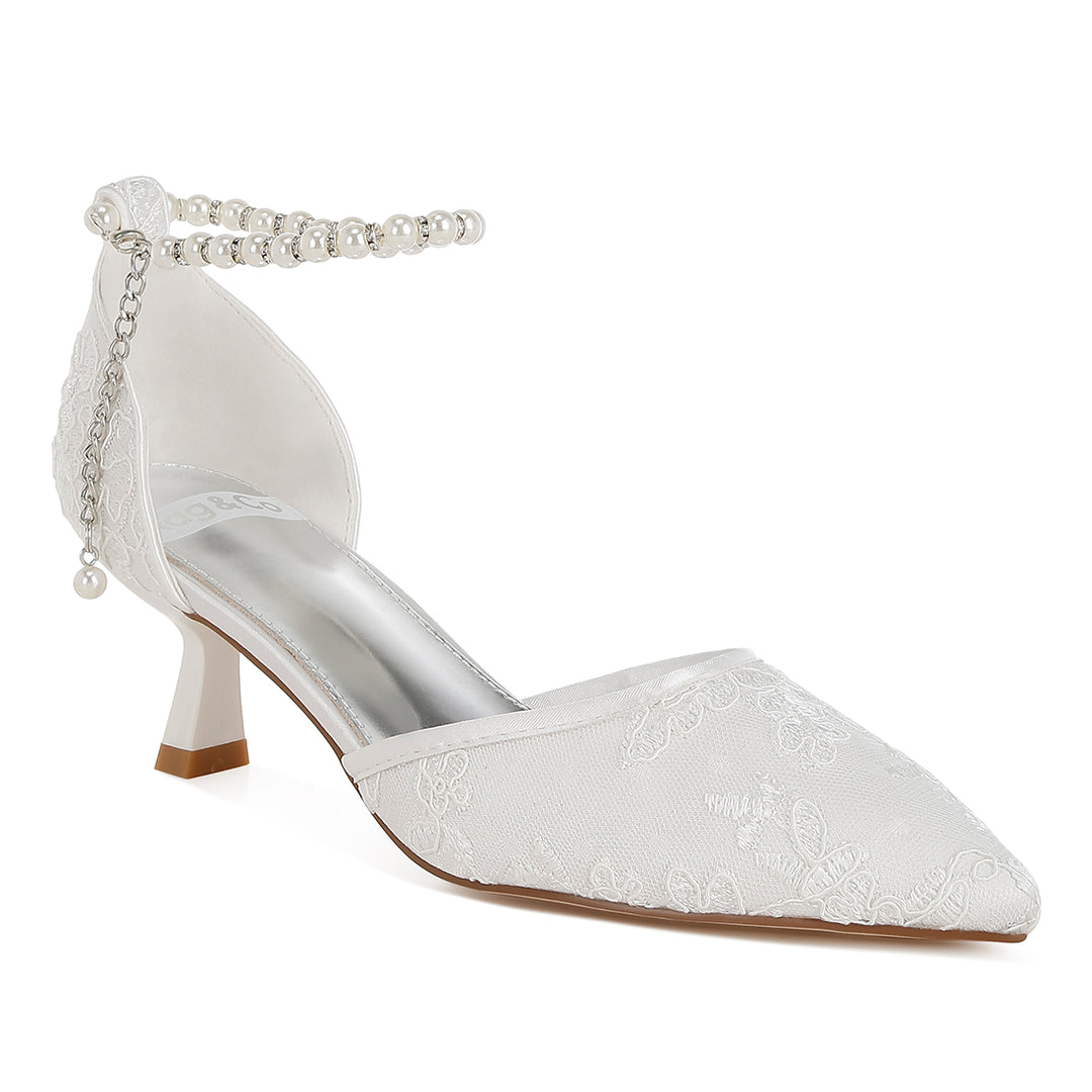 lace kitten heel sandals#color_white