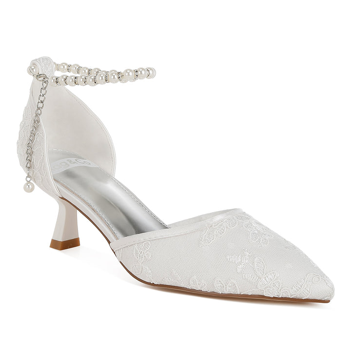 lace kitten heel sandals#color_white