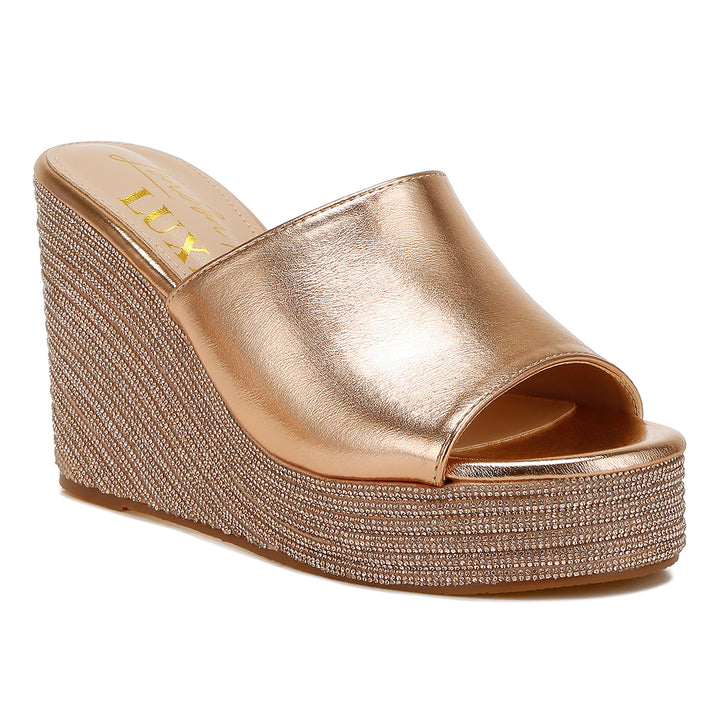 wedge heel peep toe sandals#color_rose-gold