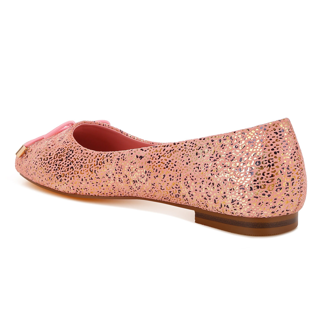 bow detail embossed suede ballerinas#color_pink