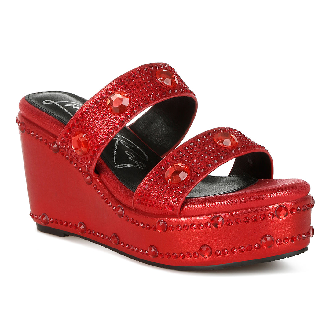 rhinestone & diamante wedge sandals#color_red