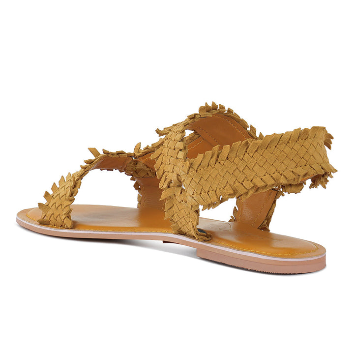 woven flat sandals#color_mustard