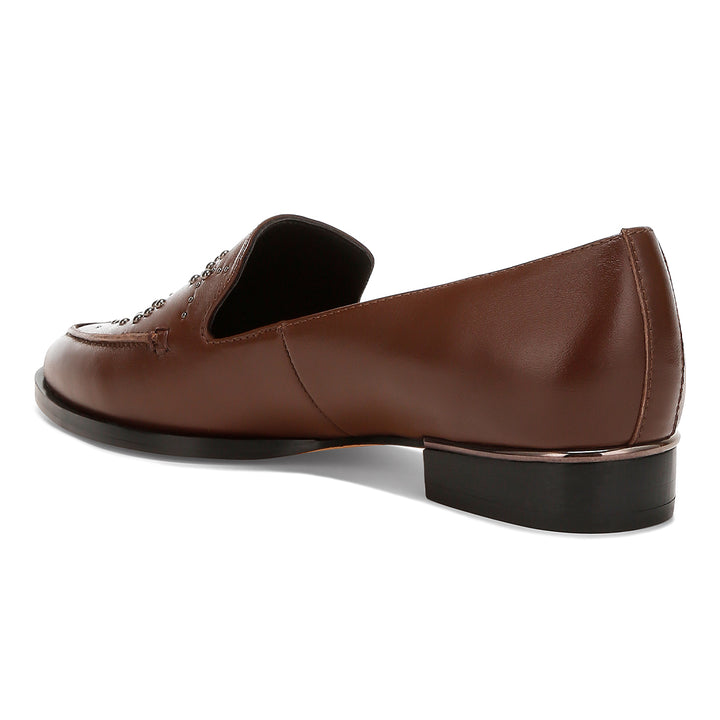 studded genuine leather loafers
#color_brown