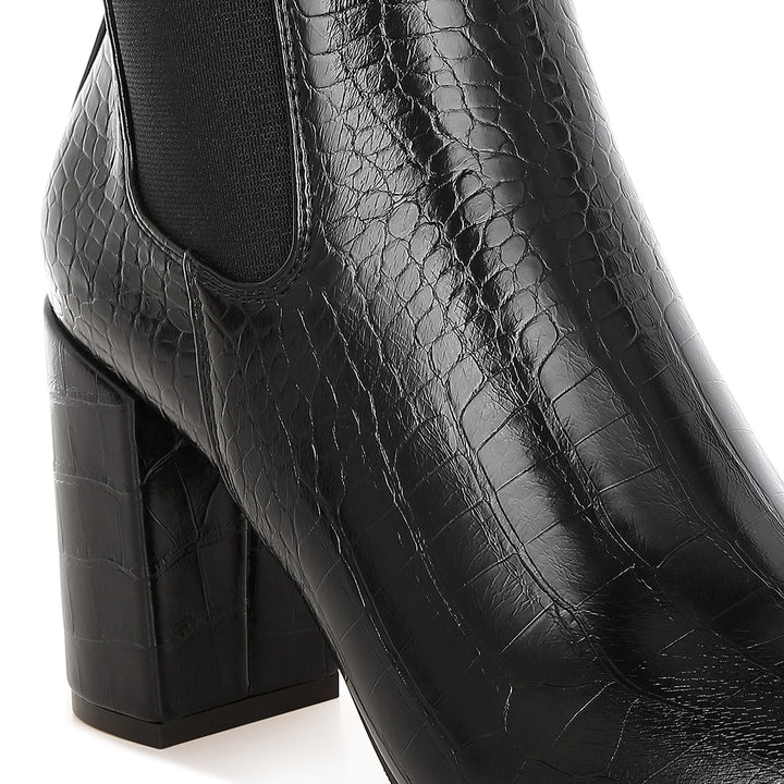 women croc textured block heeled chelsea boots#color_black
