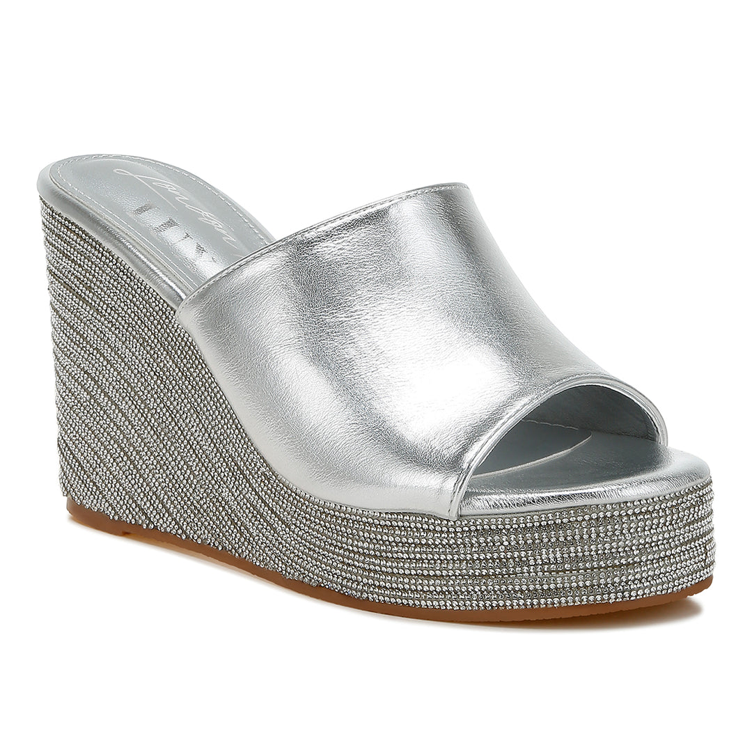 wedge heel peep toe sandals#color_silver