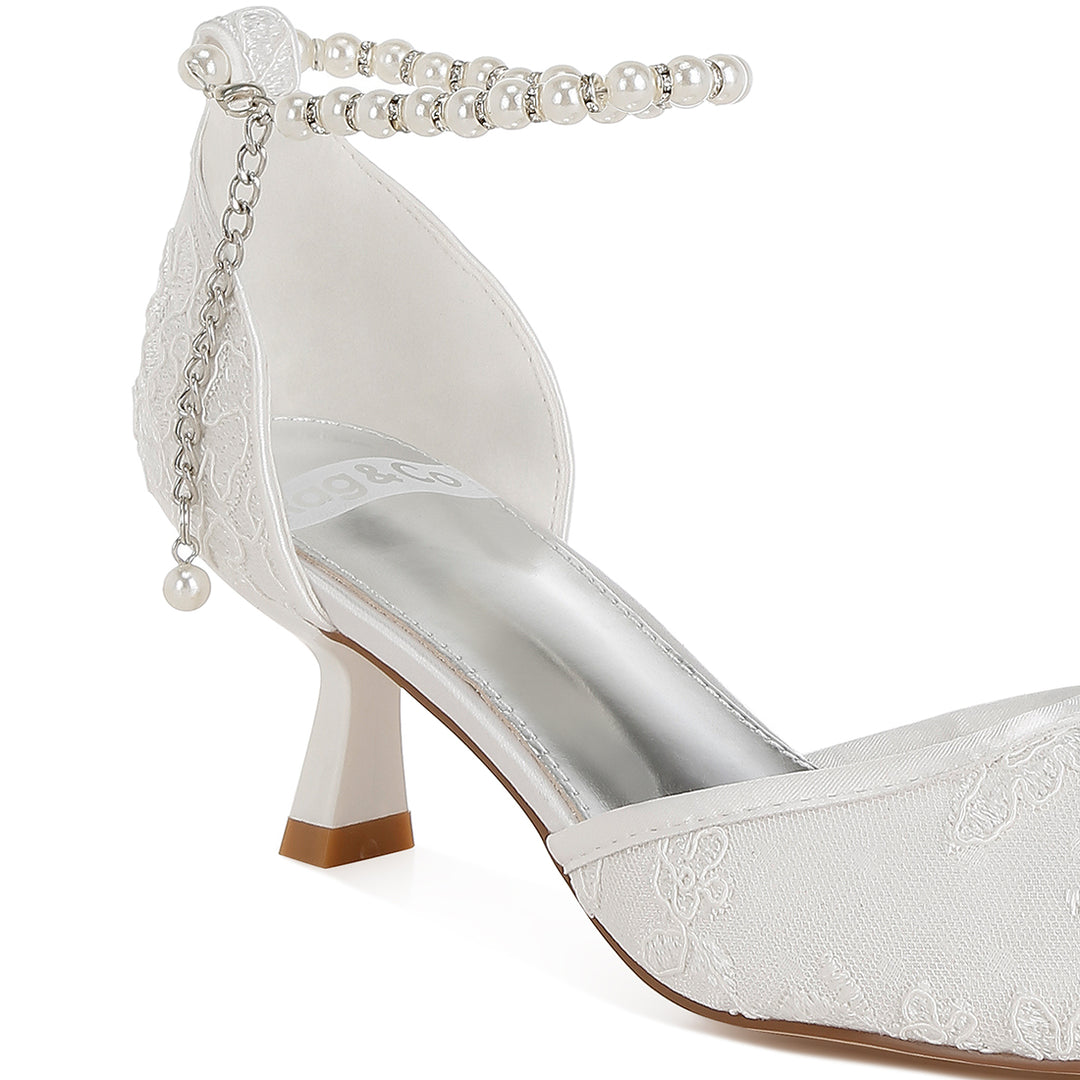 lace kitten heel sandals#color_white