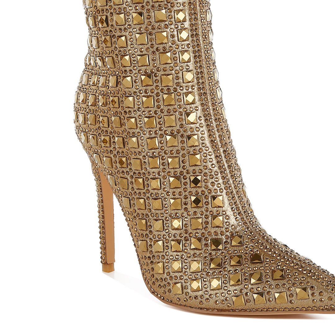 pointed toe rhinestones stiletto boots#color_gold