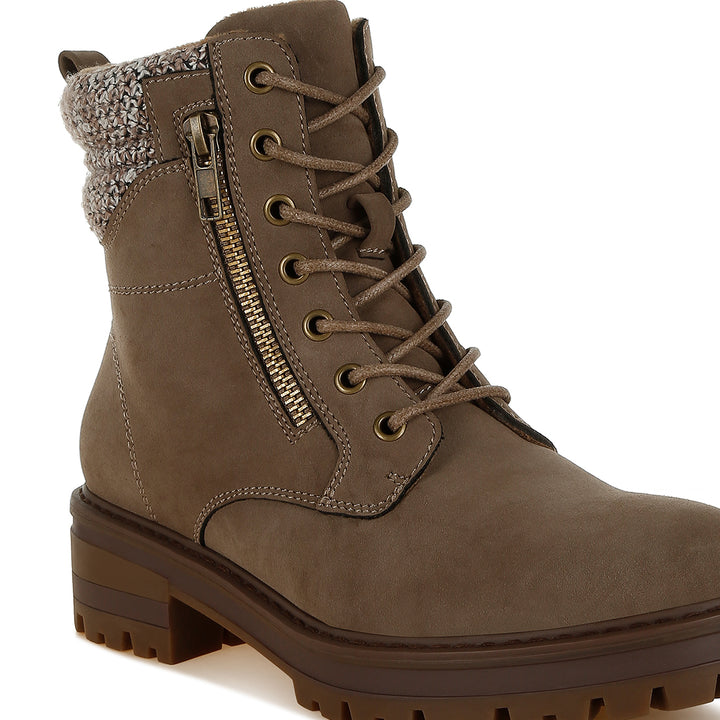 women knitted collar zip-up hiker boots#color_taupe