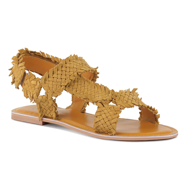 woven flat sandals#color_mustard