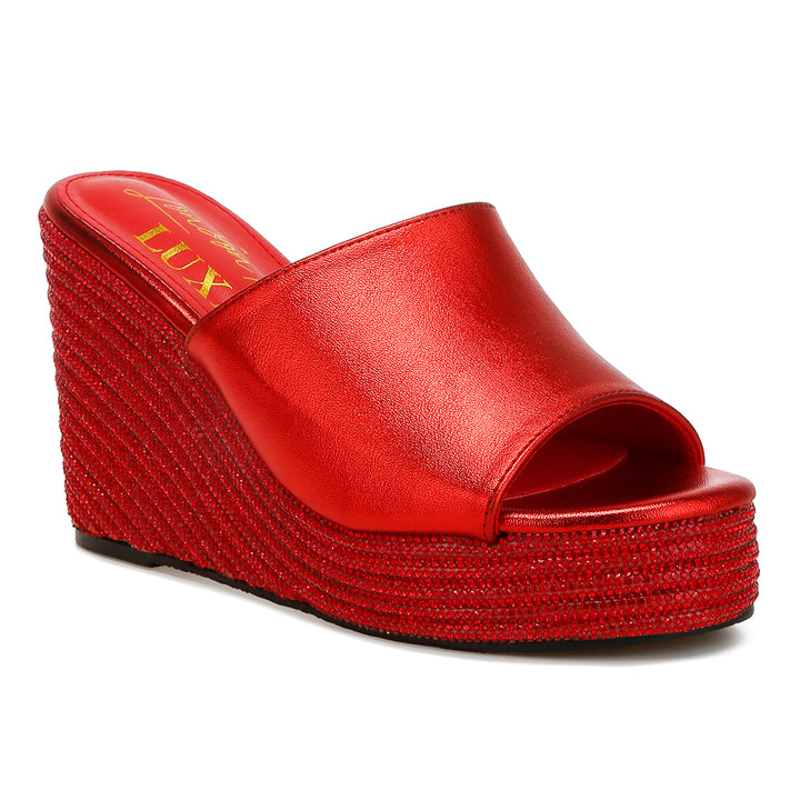 wedge heel peep toe sandals#color_red