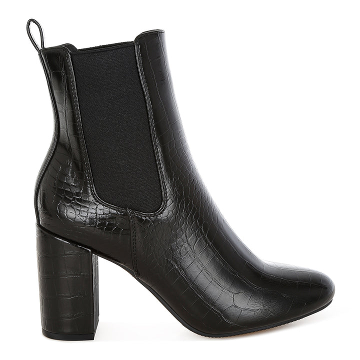 women croc textured block heeled chelsea boots#color_black