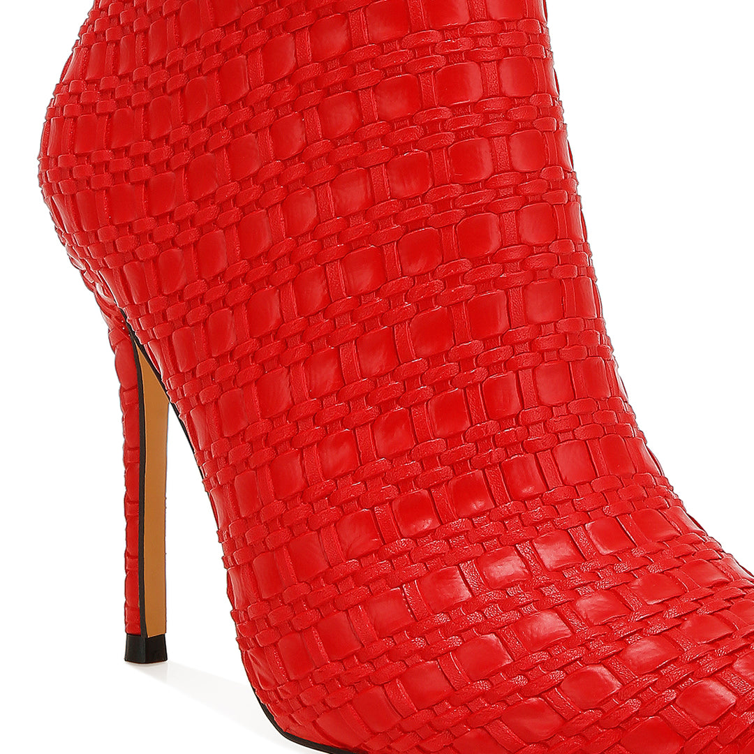 embossed concave cut ankle boots#color_red