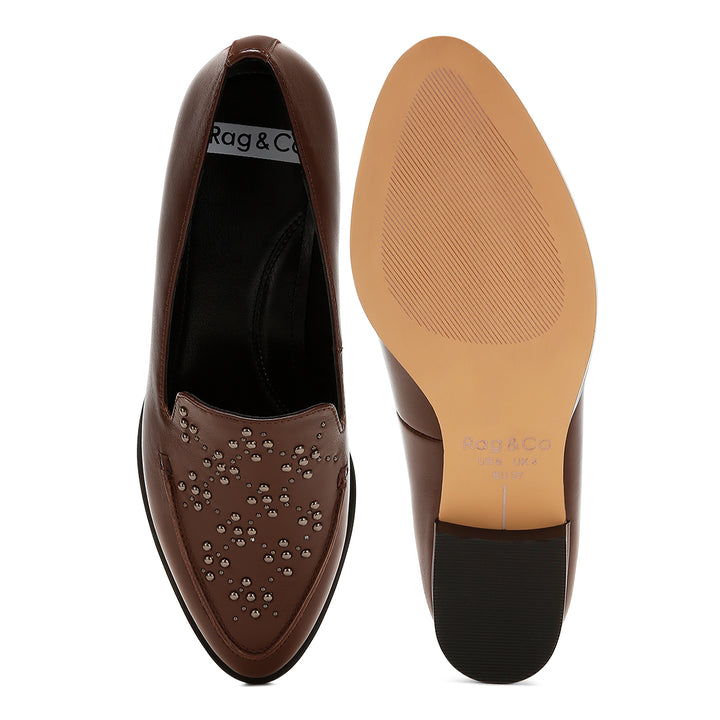 studded genuine leather loafers
#color_brown