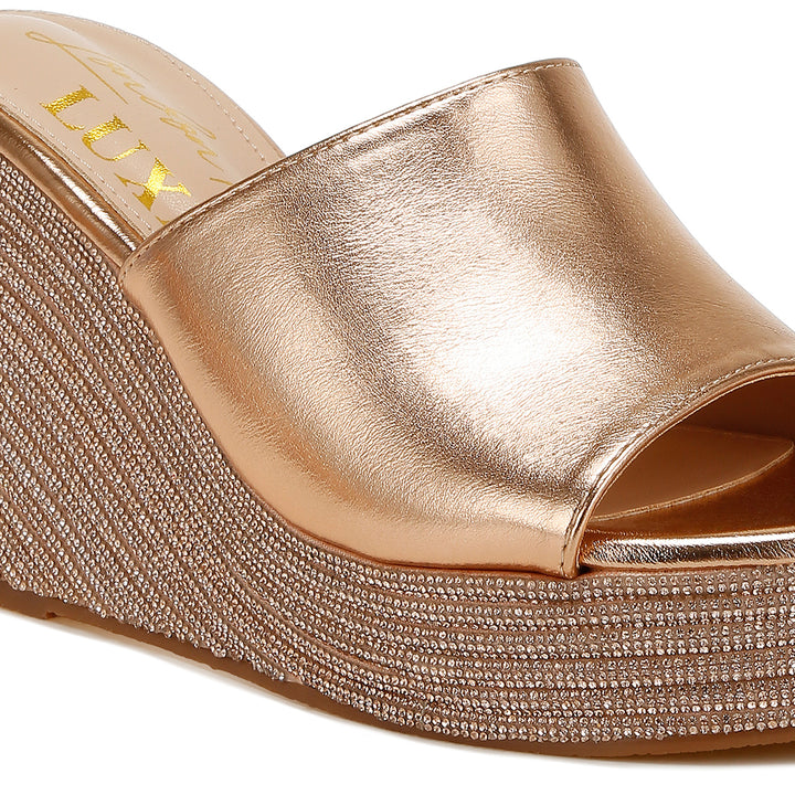 wedge heel peep toe sandals#color_rose-gold