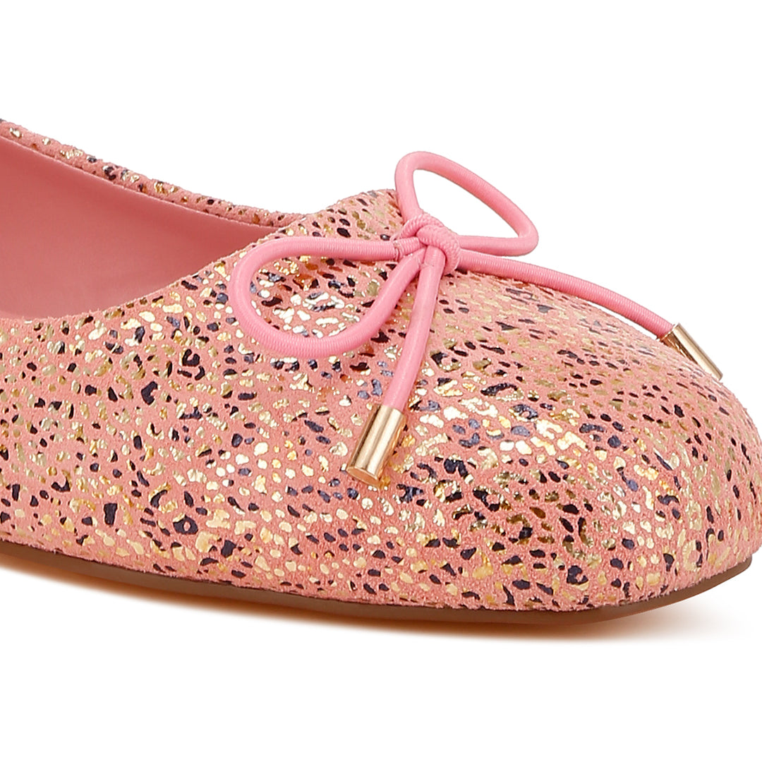bow detail embossed suede ballerinas#color_pink