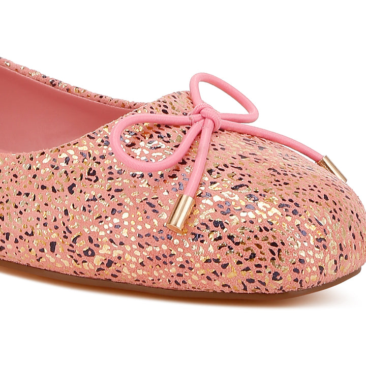 bow detail embossed suede ballerinas#color_pink