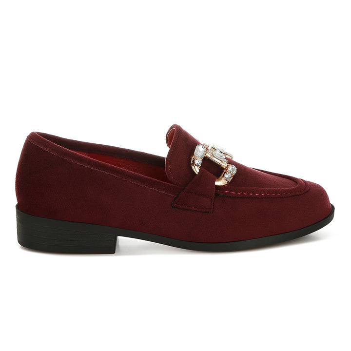 diamante embellished horsebit loafers#color_burgundy