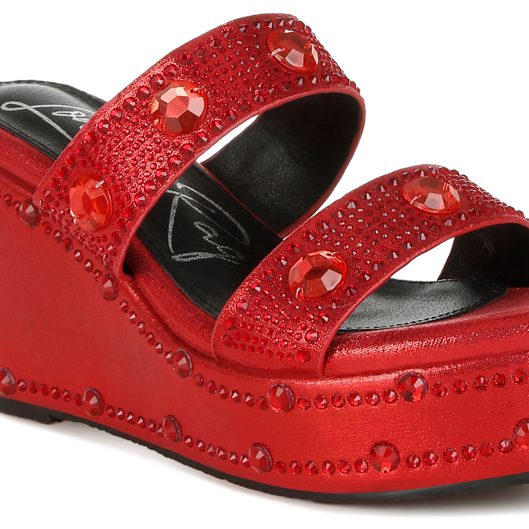 rhinestone & diamante wedge sandals#color_red