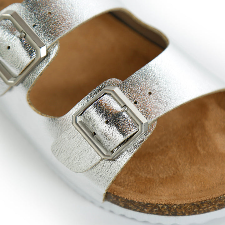 dual strap buckle flats#color_silver