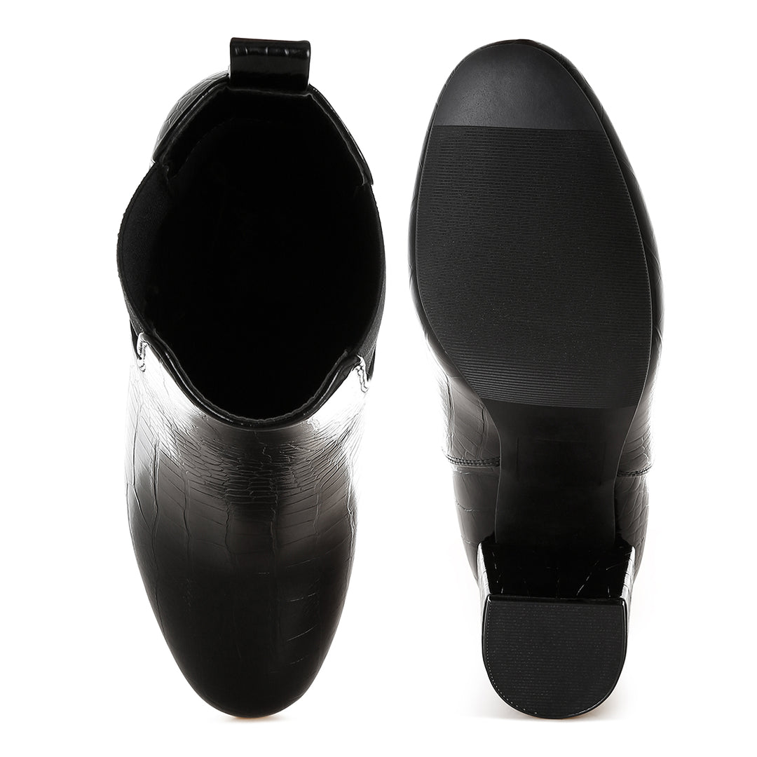 women croc textured block heeled chelsea boots#color_black