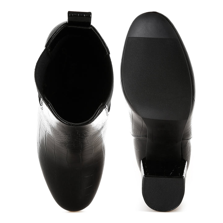 women croc textured block heeled chelsea boots#color_black