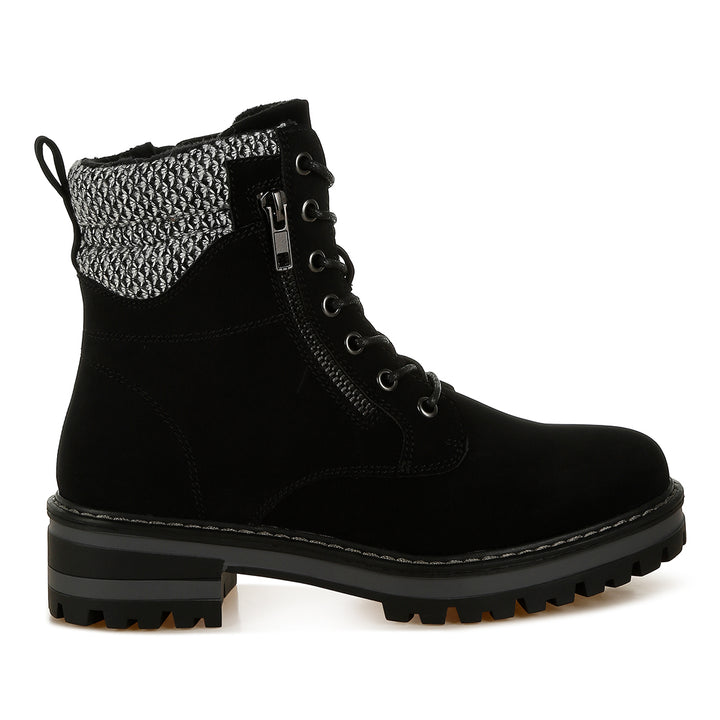 women knitted collar zip-up hiker boots#color_black