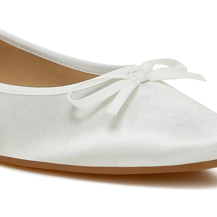 satin bow embellished ballerinas#color_white