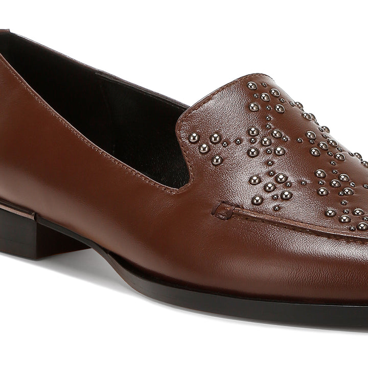 studded genuine leather loafers
#color_brown