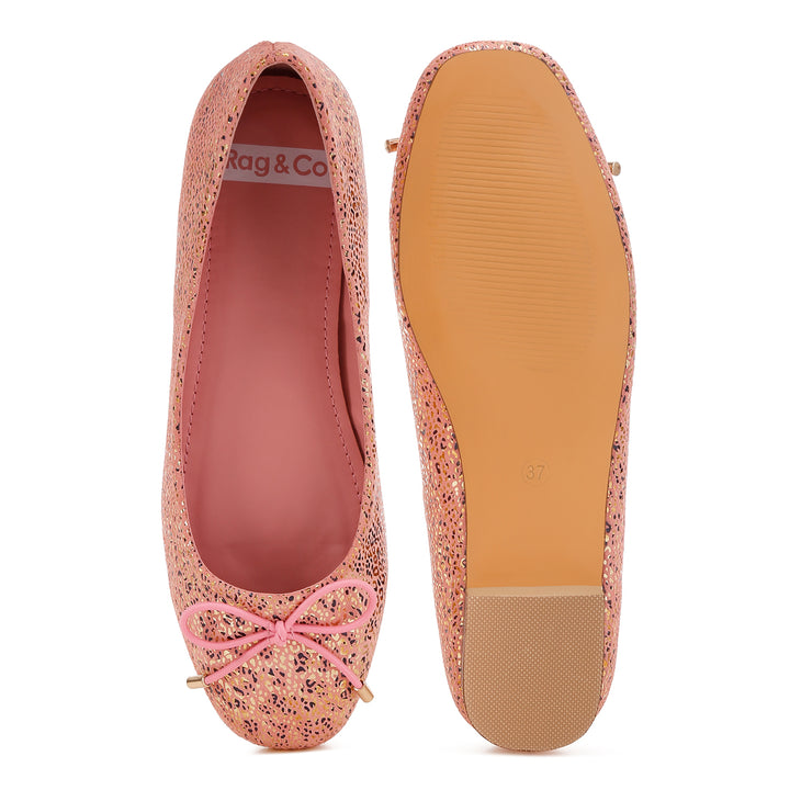 bow detail embossed suede ballerinas#color_pink