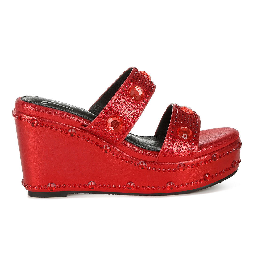 rhinestone & diamante wedge sandals#color_red