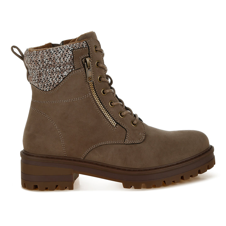women knitted collar zip-up hiker boots#color_taupe