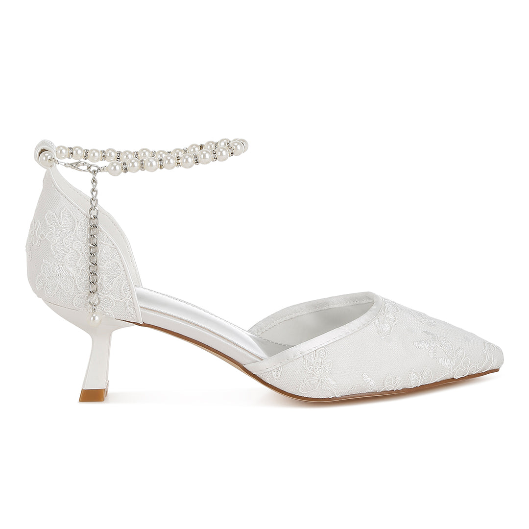 lace kitten heel sandals#color_white