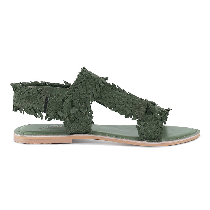 woven flat sandals#color_olive-green