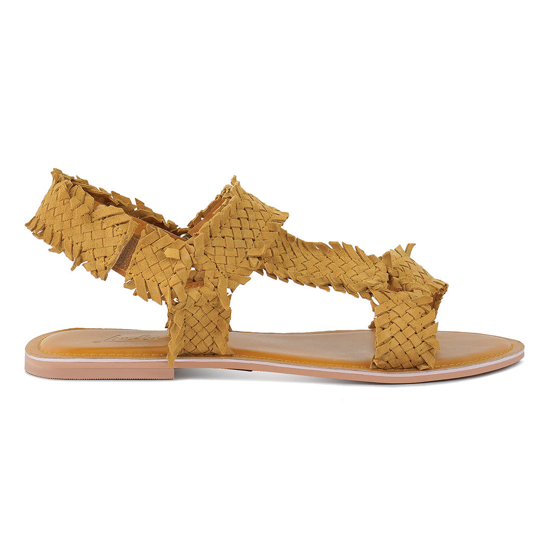 woven flat sandals#color_mustard