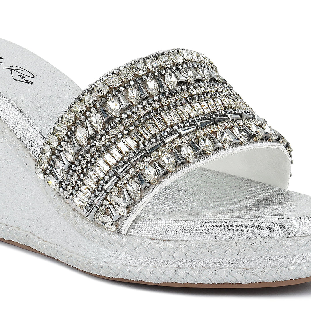 diamante embellished wedge sandals#color_silver