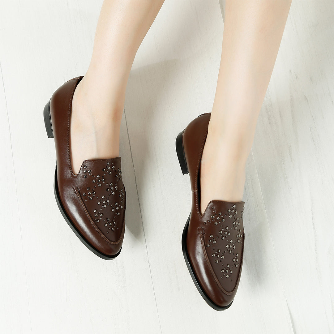 studded genuine leather loafers
#color_brown