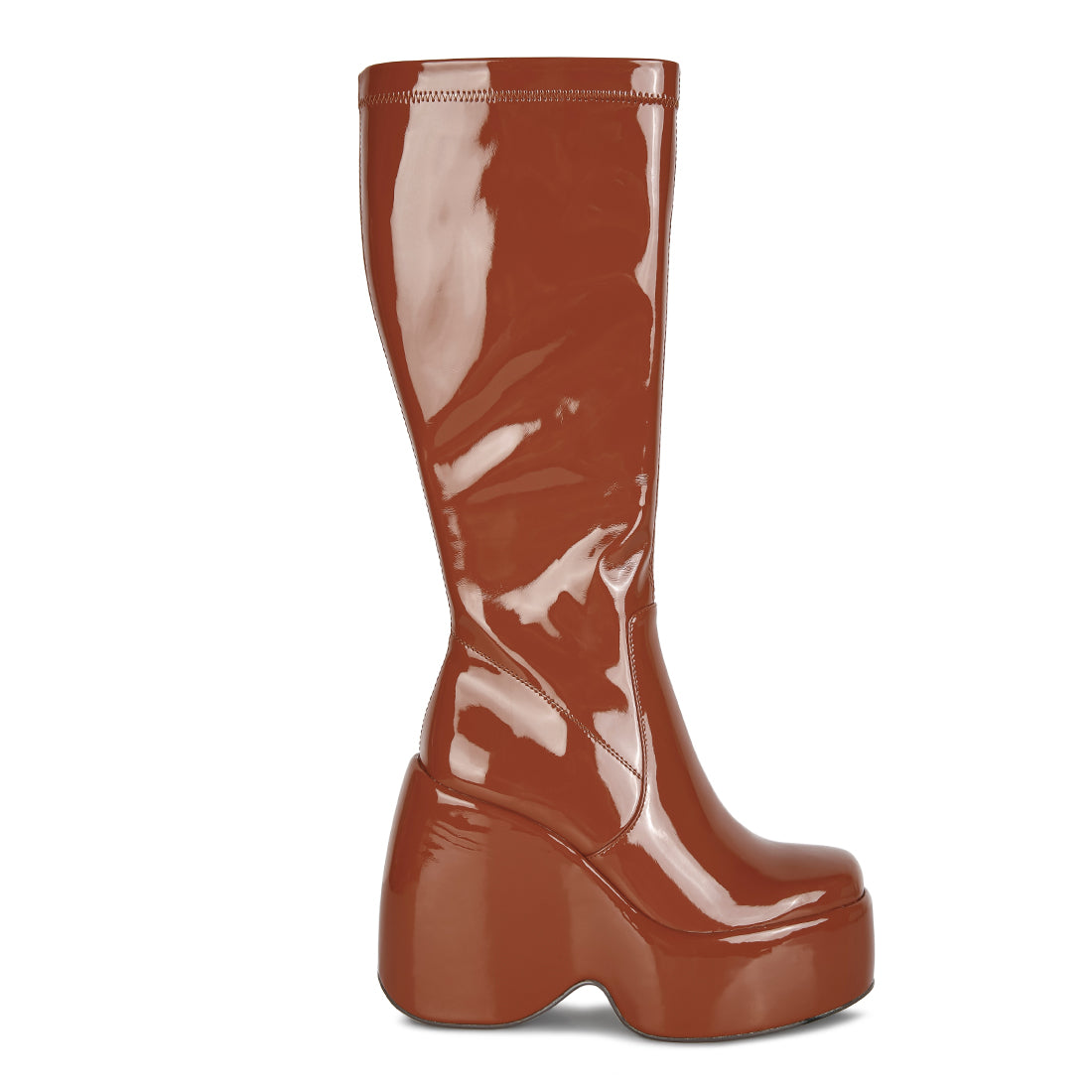 Dirty Dance Patent High Platform Calf Boots#color_tan