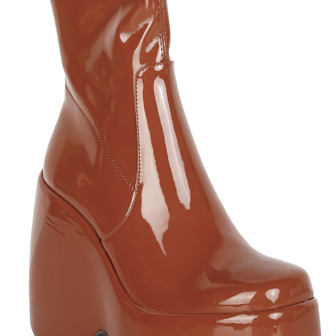 Dirty Dance Patent High Platform Calf Boots#color_tan