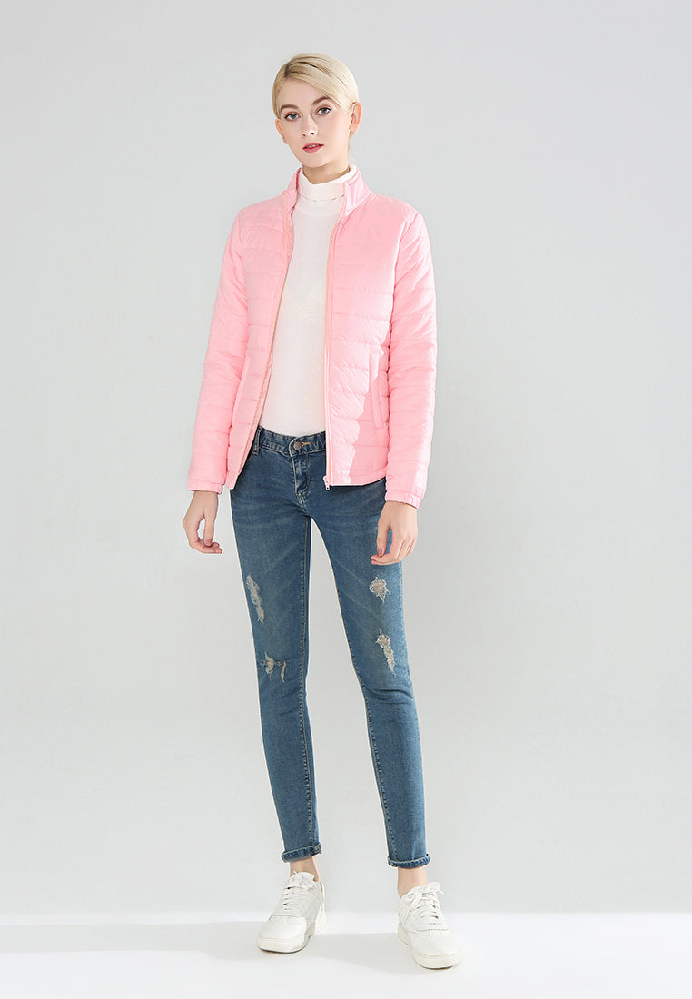 Pink Puffer Jacket with Zipper Closure