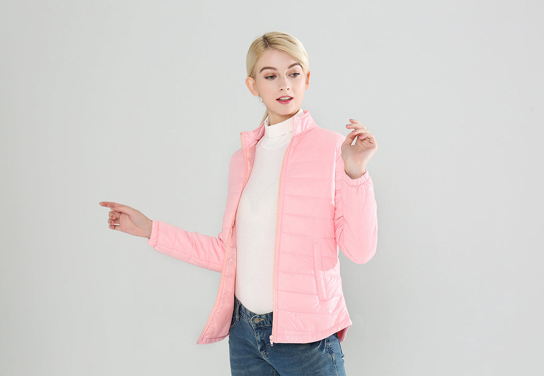 Pink Puffer Jacket with Zipper Closure