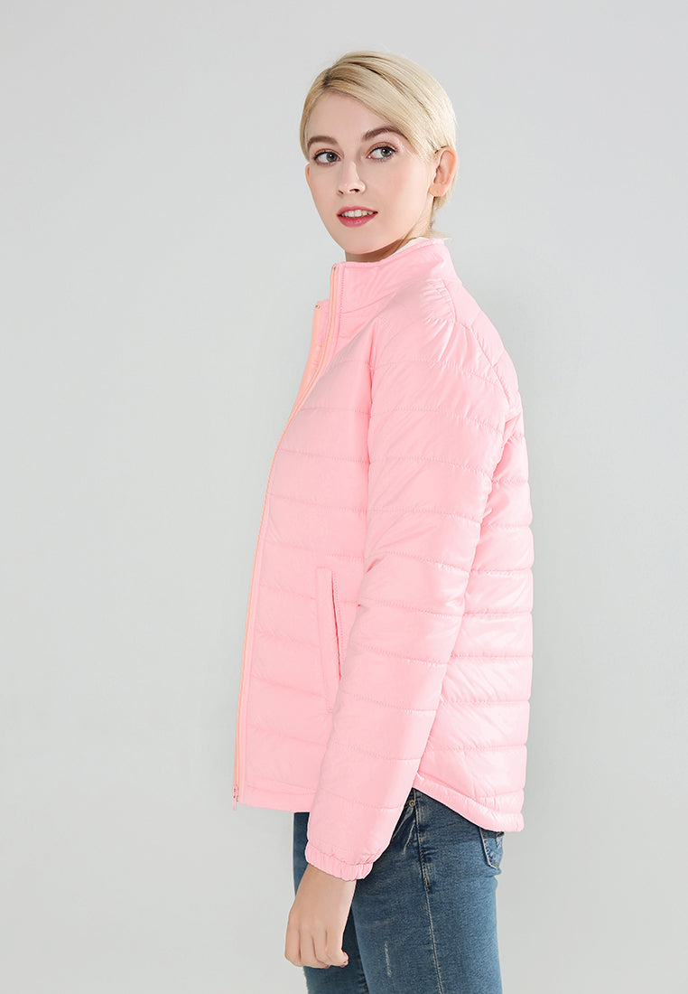 Pink Puffer Jacket with Zipper Closure