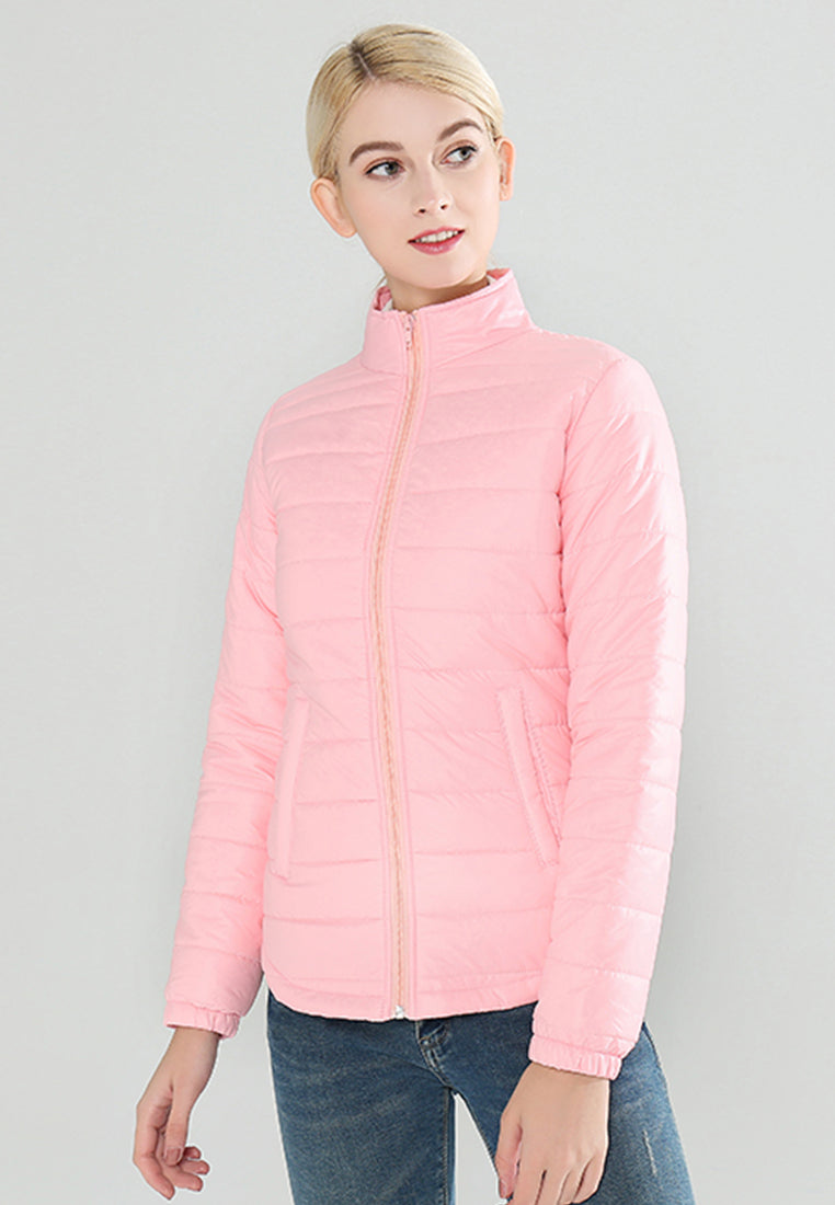 Pink Puffer Jacket with Zipper Closure