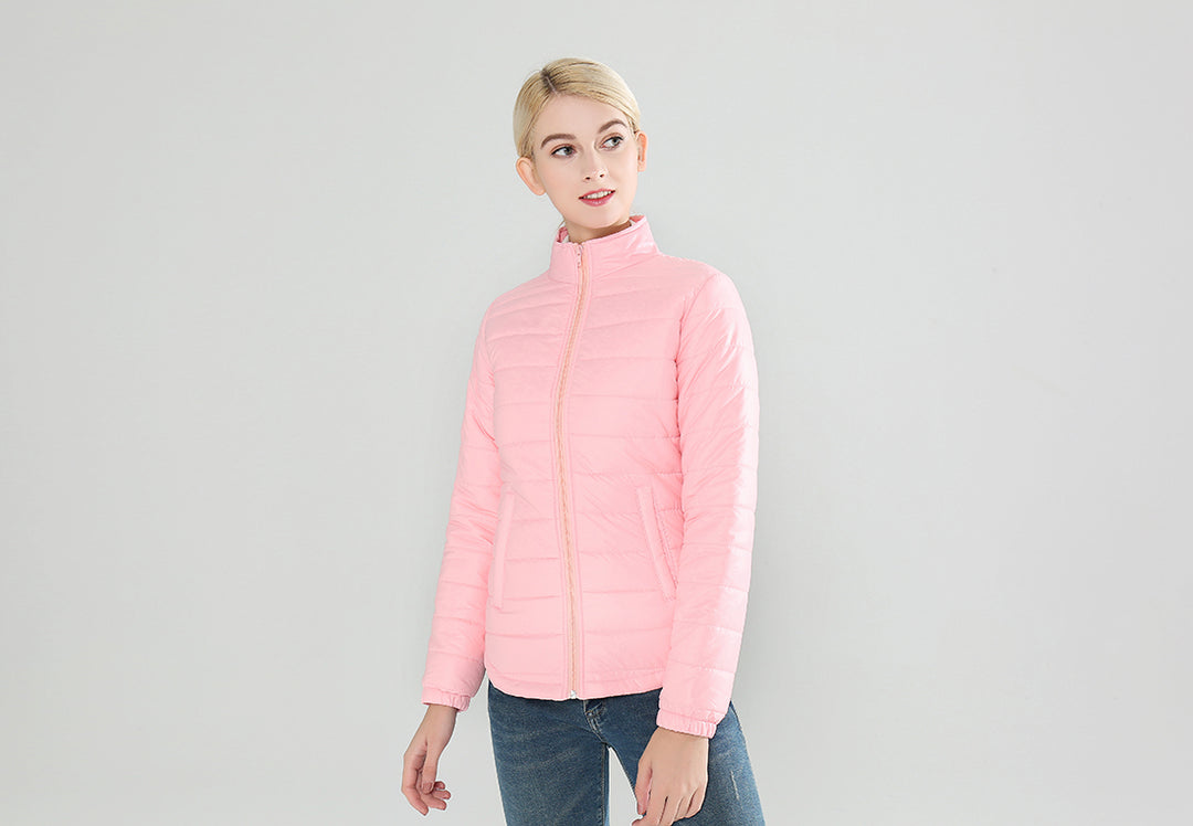 Pink Puffer Jacket with Zipper Closure