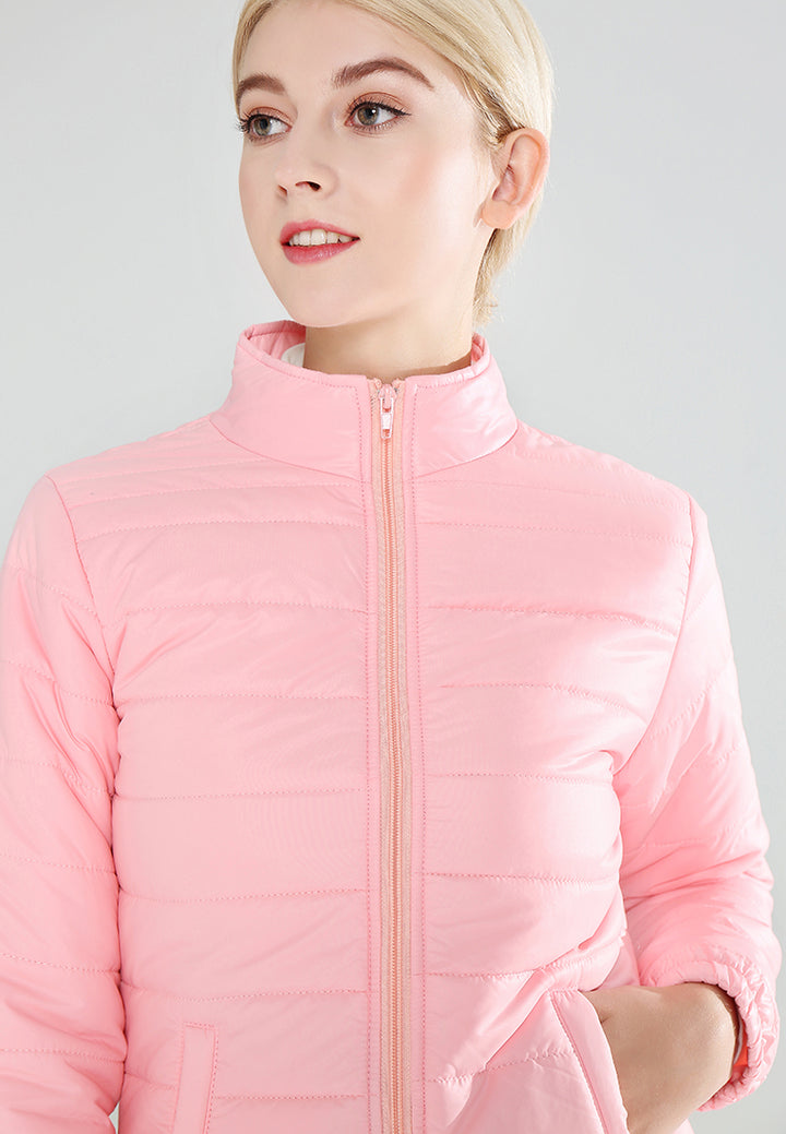 Pink Puffer Jacket with Zipper Closure