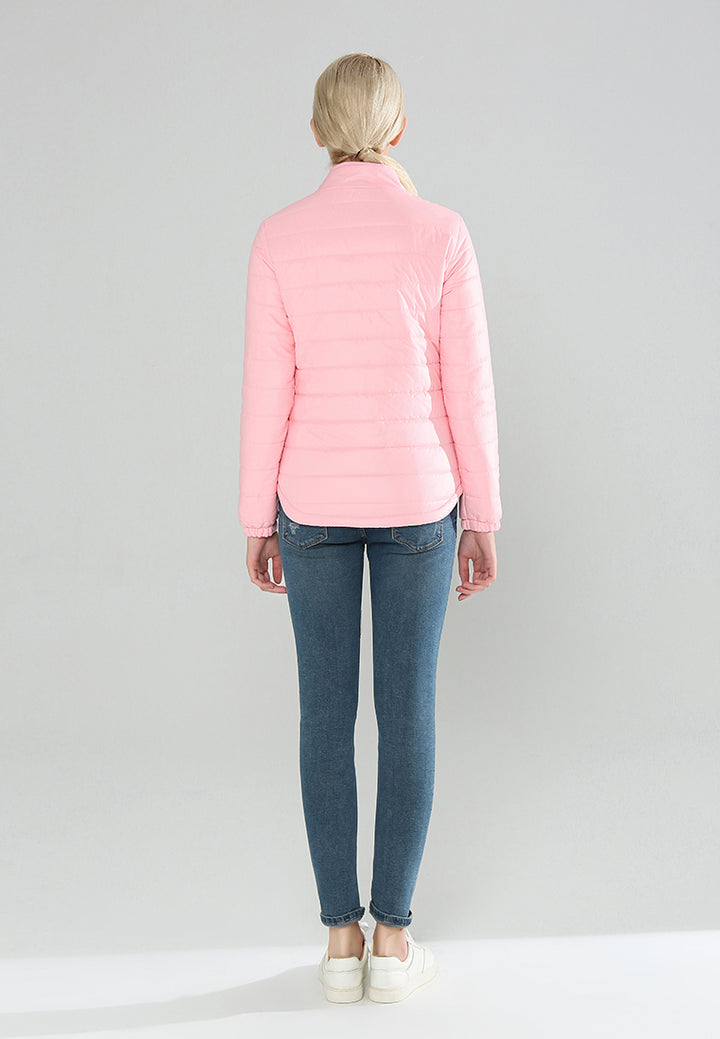 Pink Puffer Jacket with Zipper Closure