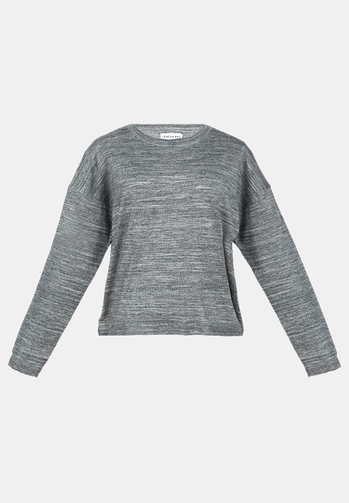 women crew neck knit sweater#color_heather grey